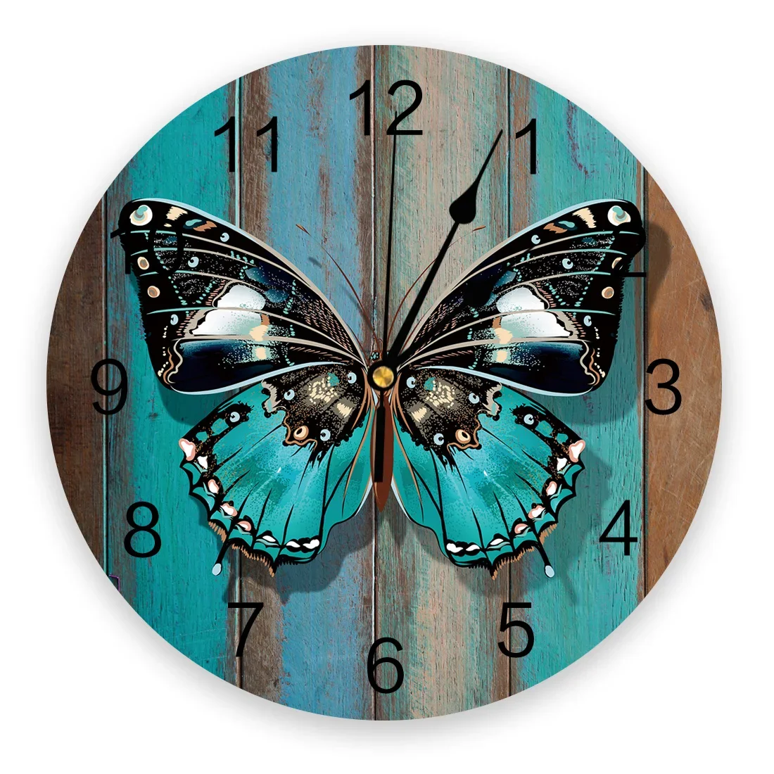 Vintage Wood Turquoise Butterfly Wall Clock  Kid Room Modern Home Wall Digital Clock Living Room Decor Wall Sticker Wall Clock