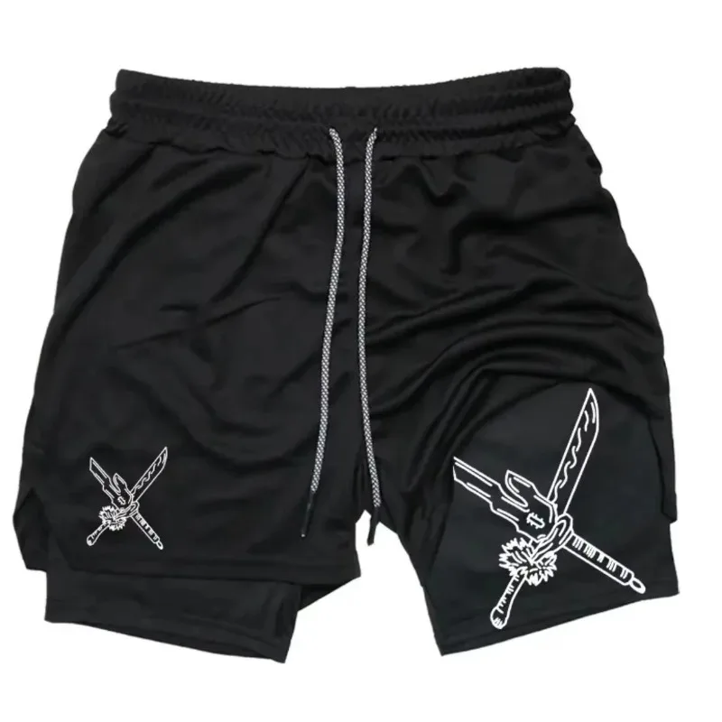 

Мужские спортивные обтягивающие шорты 2-в-1, быстросохнущие брюки для бега, спортивные брюки для фитнеса, спортивная одежда с карманом для мобильного телефона, мужская одежда