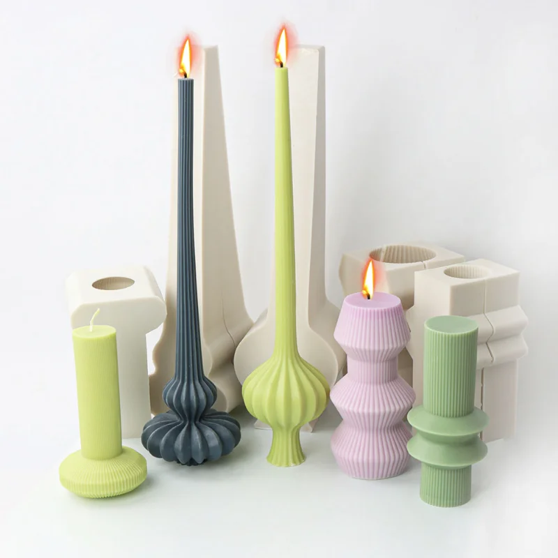 Nordic Style Vase Silicone Candle Open and Close Mould DIY Striped Pillar Making Set Long Rod Mold Column Home Party Decor Gifts