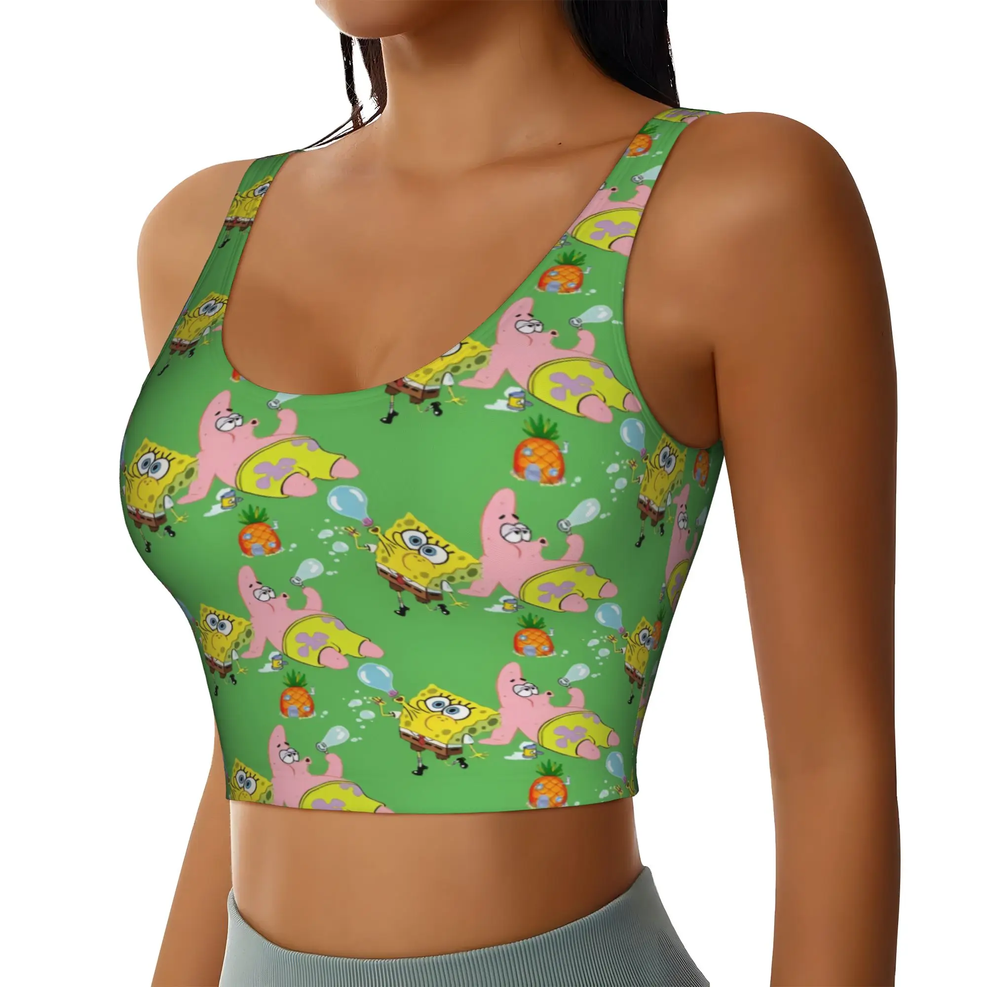 Custom S-Sponged Anime Bobed Workout Crop Tank Tops for Women Seamless Cartoon Yoga Running Sports Bras