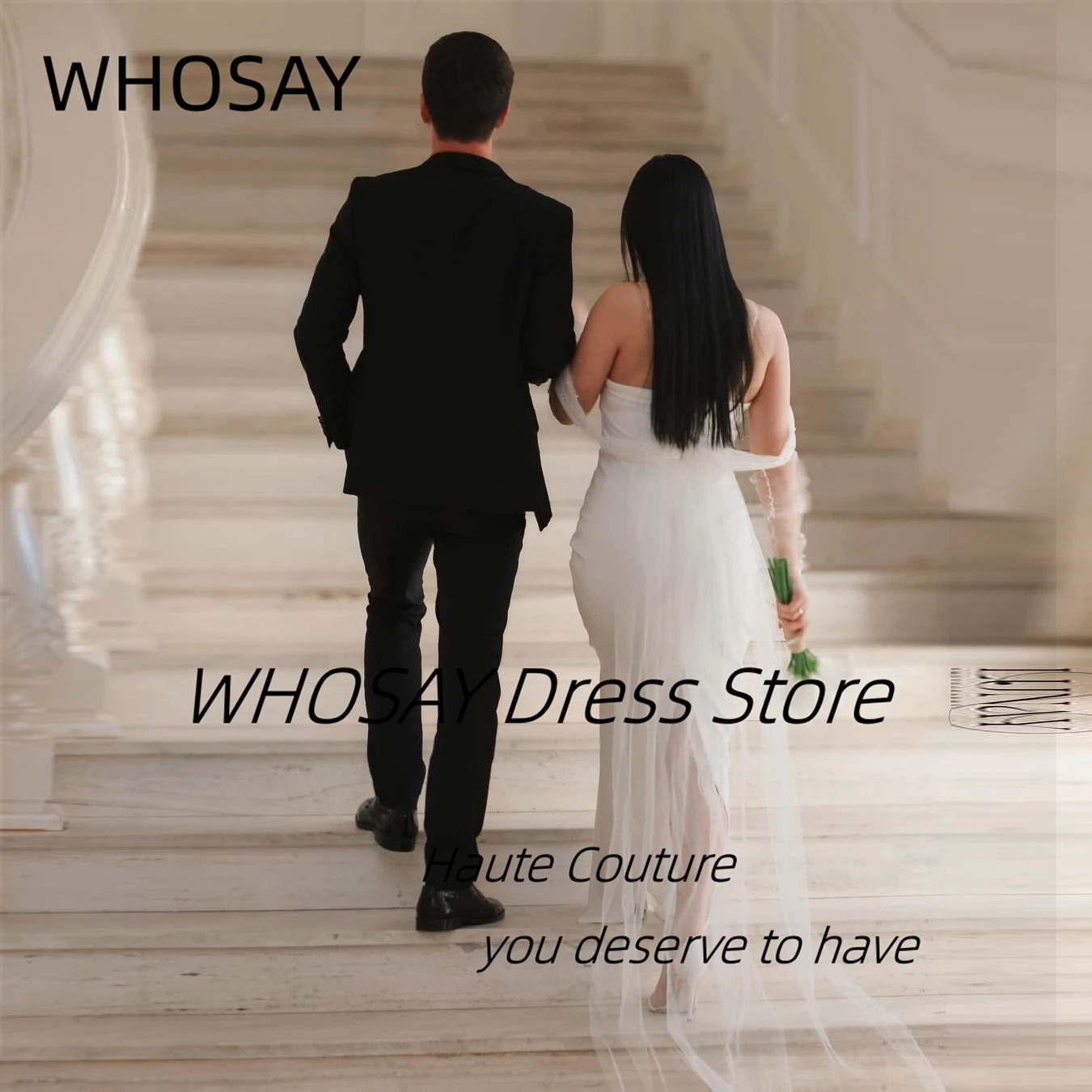 WHOSAY Romantic Wedding Dresses 2024 Tulle Off Shoulder Beaded Long Sleeves Bridal Gowns Sexy Back Vestidos Party Formal Dress