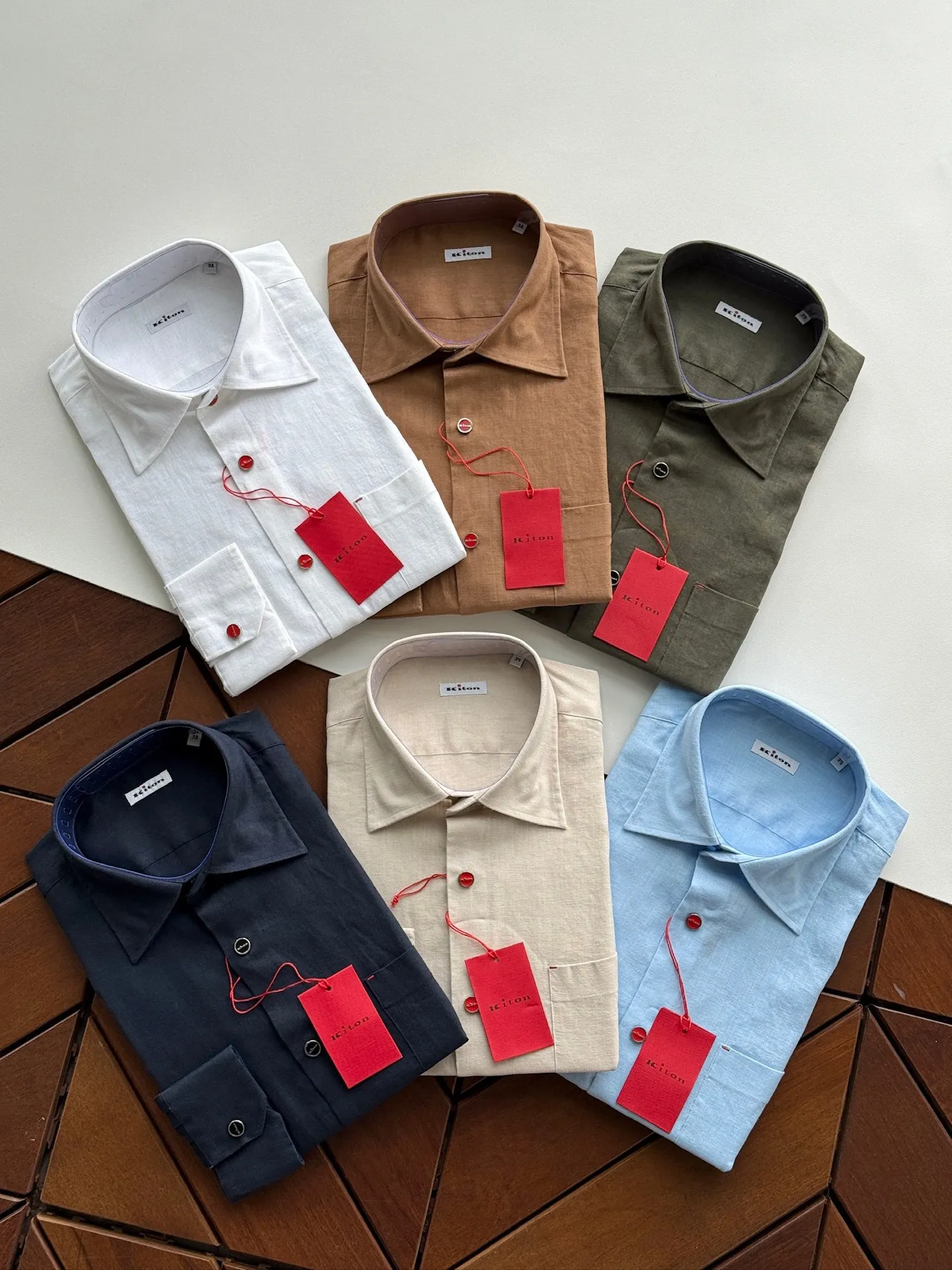 

Kiton Italian old money style business casual linen men's lapel long-sleeved shirt 26ss