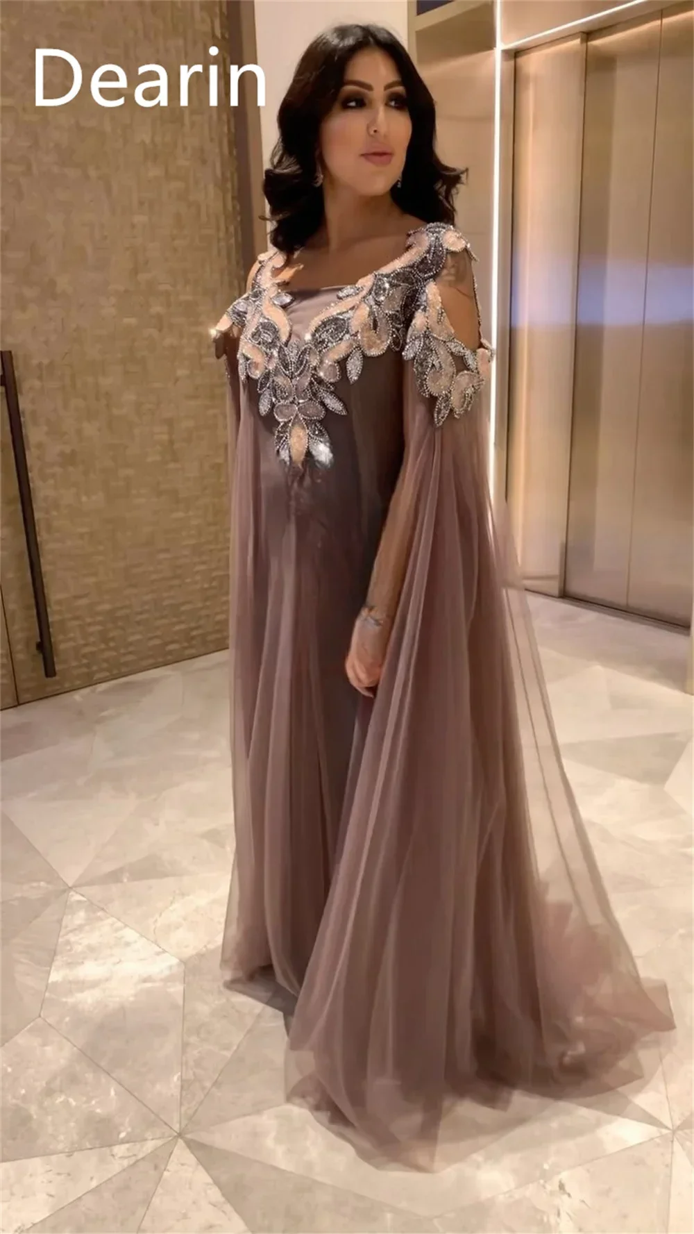 Customized Formal Gown Women Evening Dearin Scoop Neckline A-line Floor Length Tulle Bespoke Occasion Dresses Prom Dress