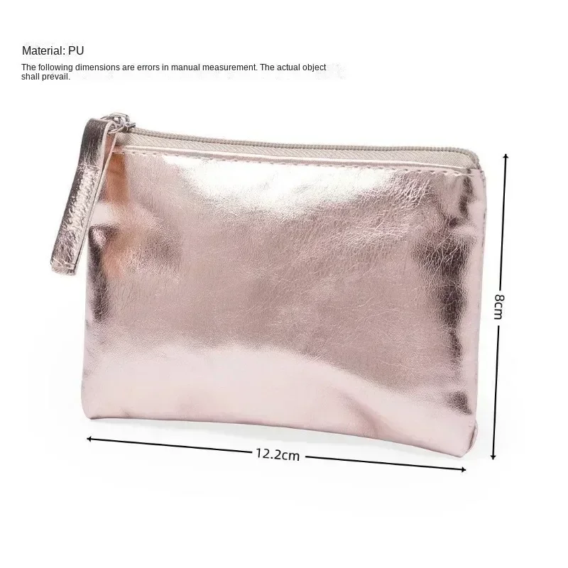 Zipper  Silver Gold Credit Card Holder Bags Fashion Waterproof Coin Bag Key Coin Earphone Pouch PU Leather Coin Purse Wallet