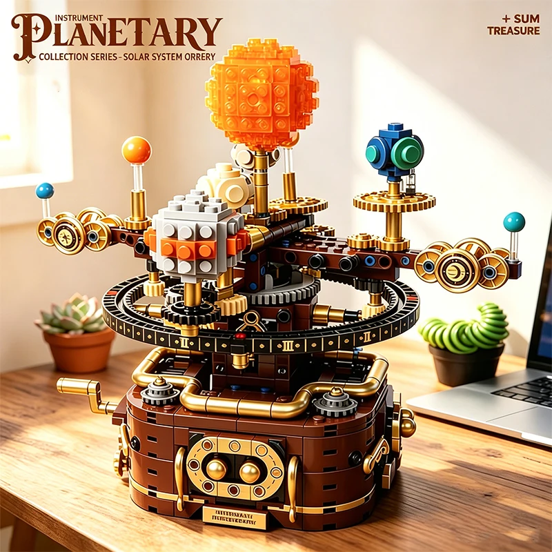 Solar System Planetarium Building Blocks Hand Crank Rotatable Science Educational Interlocking Toy Kids Christmas Birthday Gift