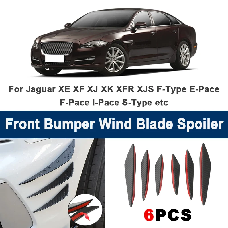 

6pcs Car Front Bumper Lip Side Splitter Fins Wind blade Spoiler - For Jaguar XE XF XJ XK XFR XJS F-Type E-Pace F-Pace I-Pace etc