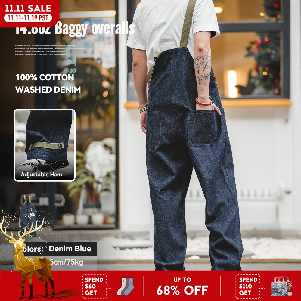Maden خمر للجنسين وزرة الدنيم فضفاضة تناسب البحرية سطح السفينة حللا زوجين القطن واسعة الساق الجينز المعتاد للخريف والشتاء #1