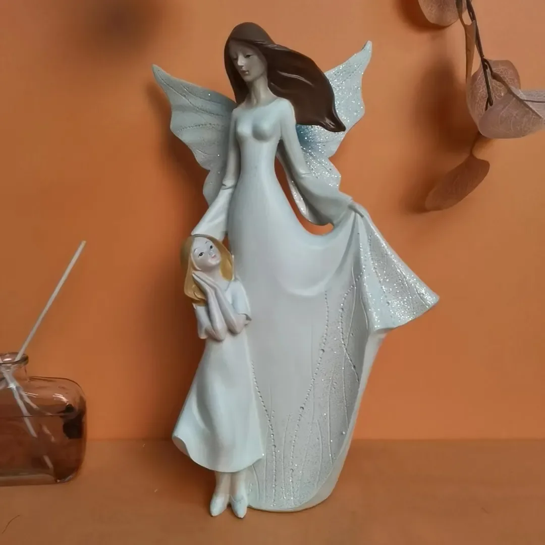 Mother Son Daughter Resin Statue Mother\'s Day Gift Creative Home Living Room Decoration European Angel Child Sculpture Ornaments
