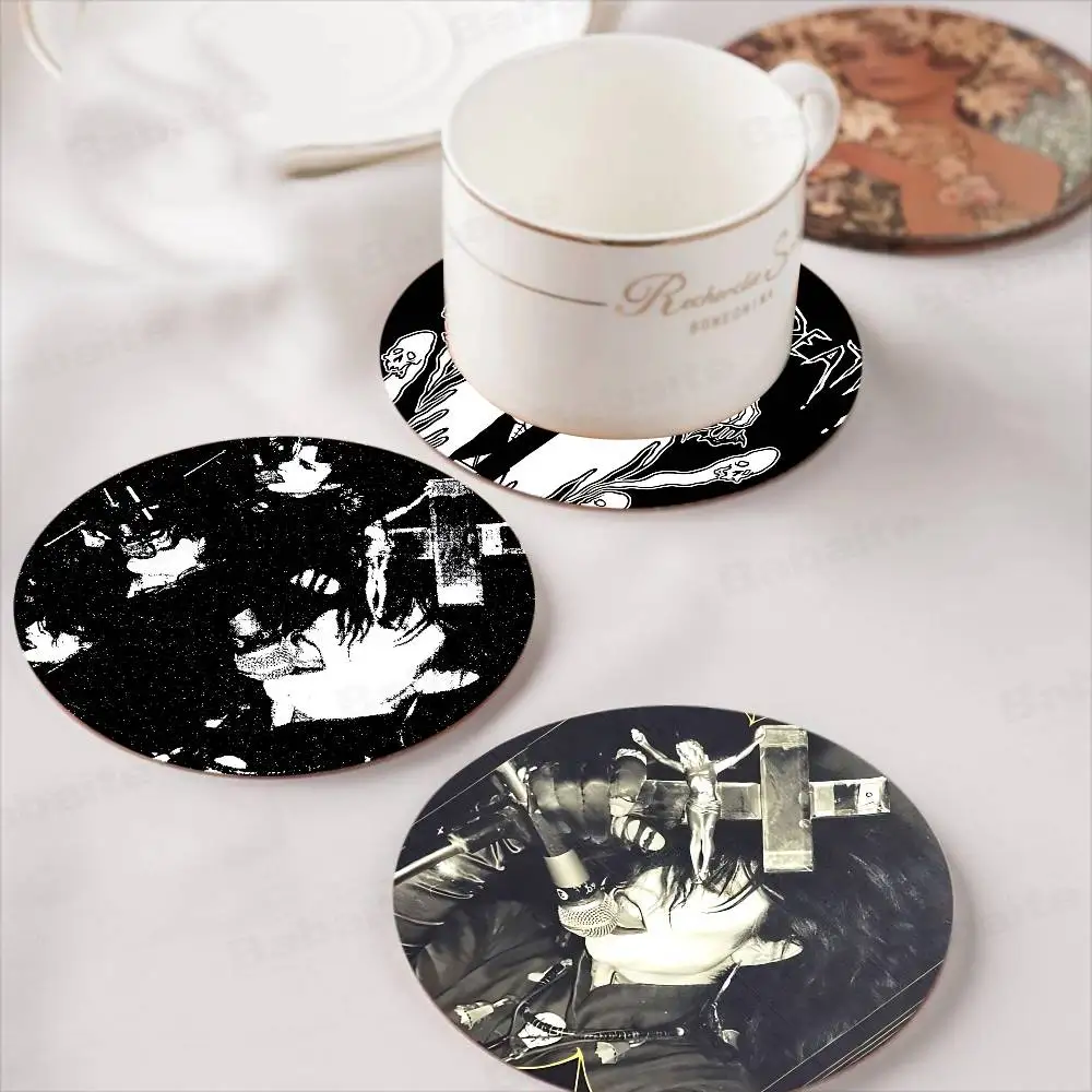 Christian Death Deathrock Band Wood Coasters Colorful Round Coaster Non-slip Heat Insulation Coffee Mats Home Accessories
