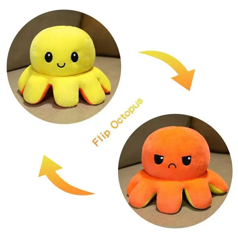 18/28/48cm Niedlicher Wendbarer Stimmungs-Oktopus Plüschtier, Doppelseitiges Flip-Oktopus-Kissen, Weiches Stofftier, Heim- und Raumdekoration, Geschenk