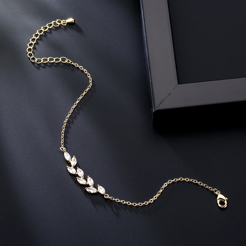 ZAKOL Trendy Silver Color Leaf Pendants Bracelets for Women Elegant Cubic Zirconia Leaf Bracelet Wedding Party Jewelry 2026