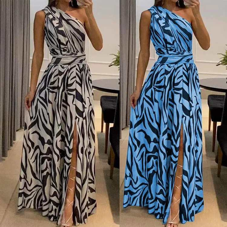 2024 women's new skirt summer European and American sexy backless shoulder sleeveless printed dress