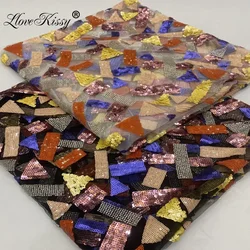 New Glitter Fabric Mesh Geometric Bead Embroidery 2+3+4+5MM Sequin Fabric For Skirt Party Dress DIY Fabric Wide:125CM