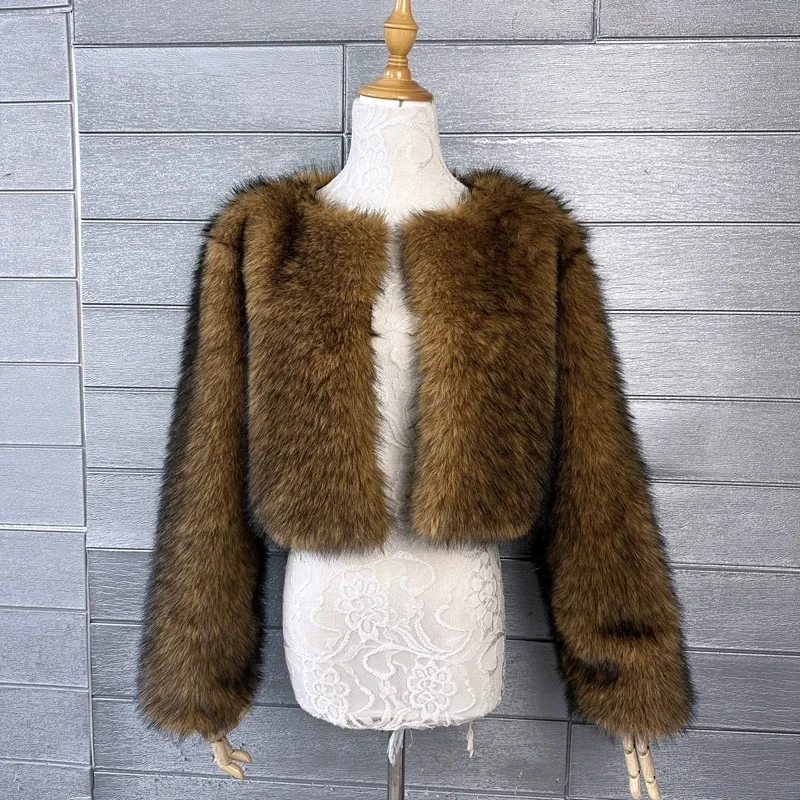 

2025 Fashion Faux Fur Jacket Women's Super-short High-waist Fur Coat Autumn Winter Streetwear Lady Outerwear 14-color Casual Top