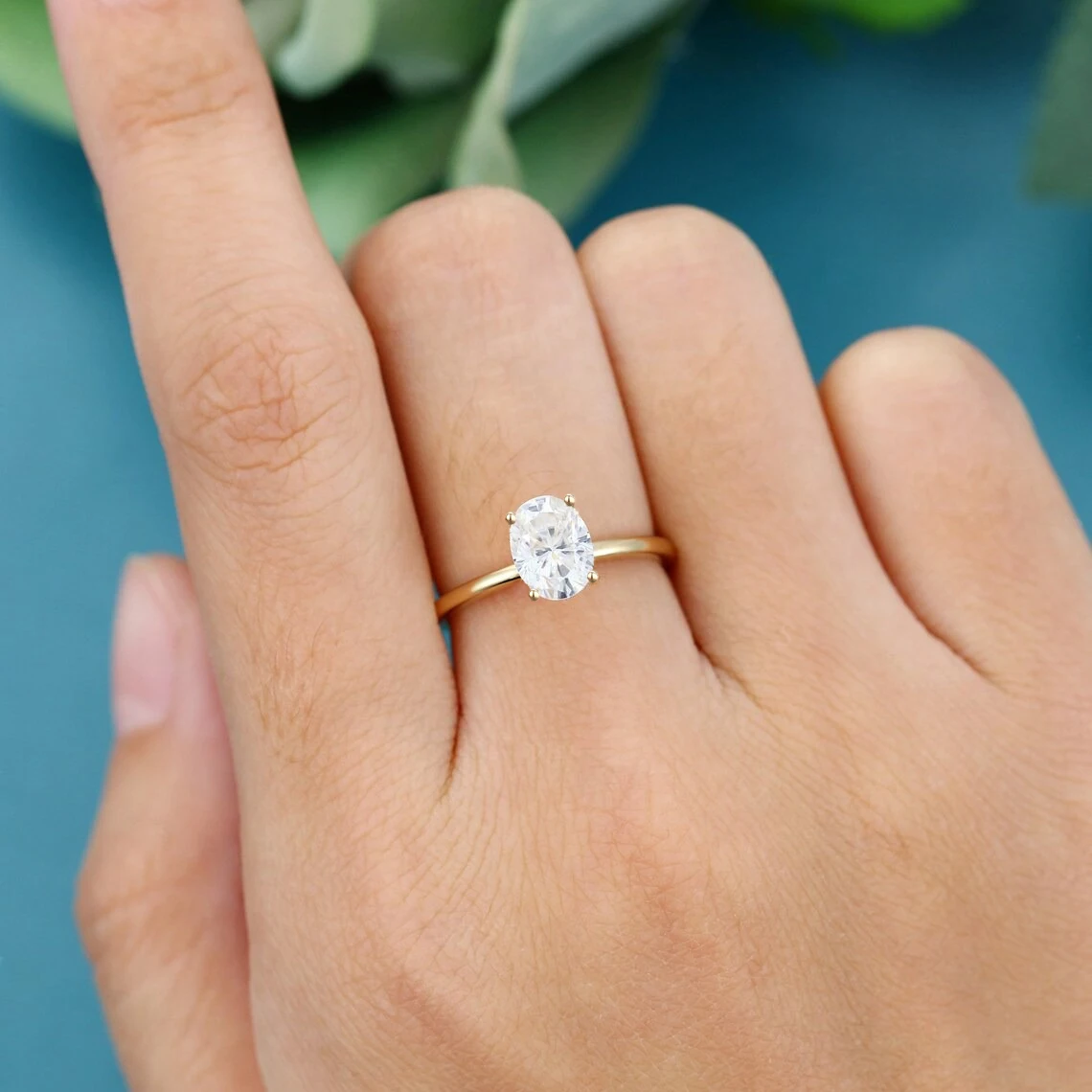 Anel solitário de noivado de moissanite de 1 a 3 quilates de prata esterlina 925 com corte oval exclusivo para mulheres e meninas banhado a ouro 14K com certificado