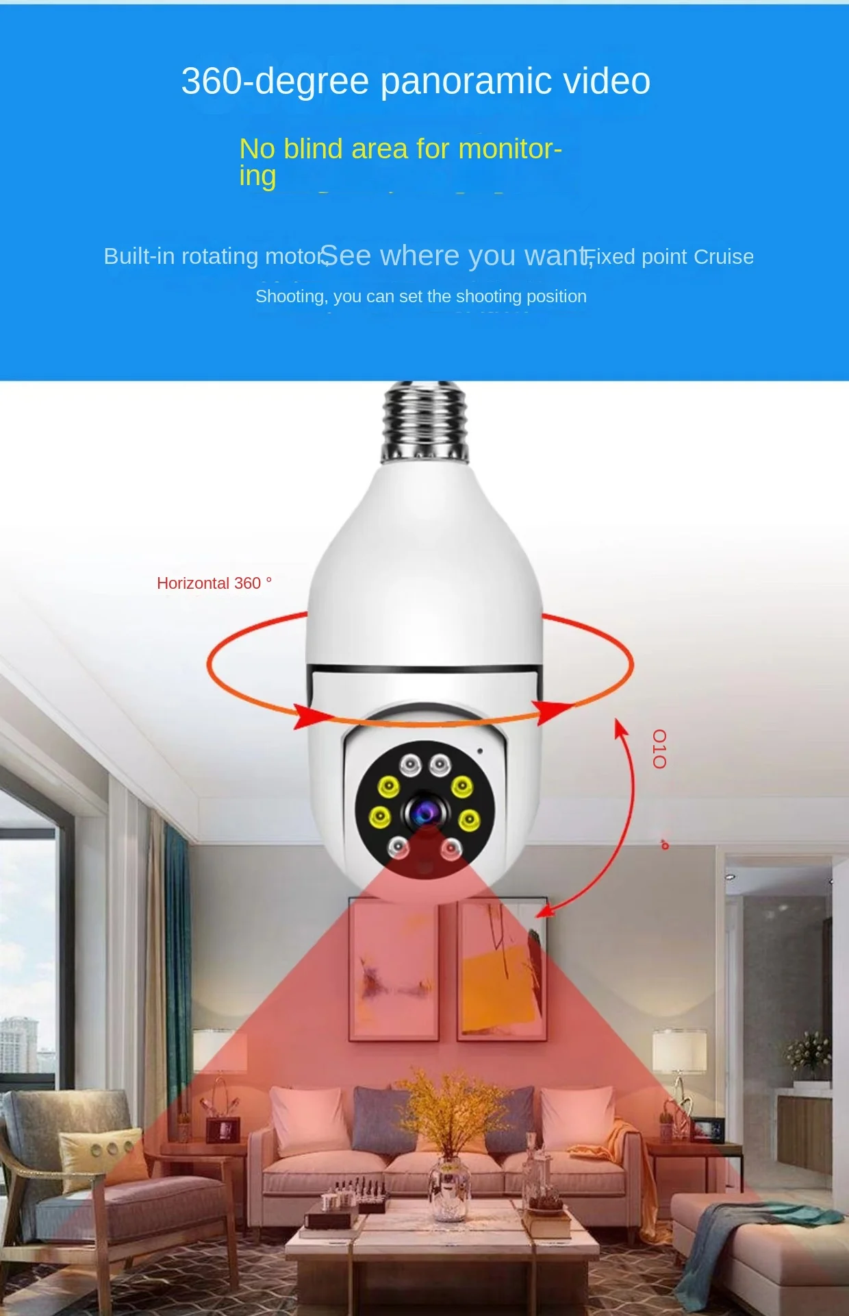 Light Bulb 1080P Security Wireless Camera Wifi Smart for home surveillance light bulb socket Spotlight Alarm Color night vision