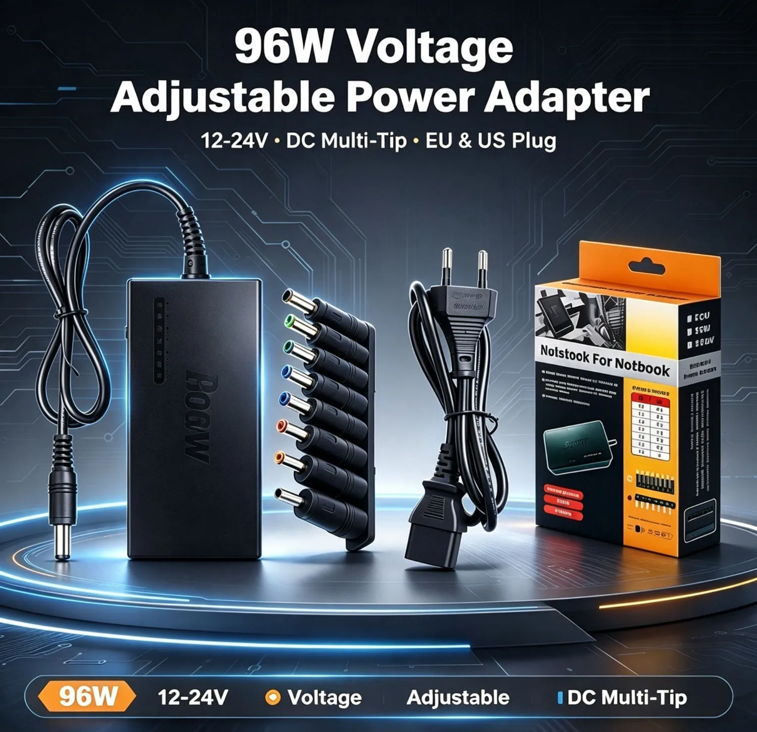 96W Universal Portable AC Laptop Power Adapter 12V 15V 16V 18V 19V 4.5A 20V 24V Charger For Toshiba Hp Asus Acer Sony Lenovo