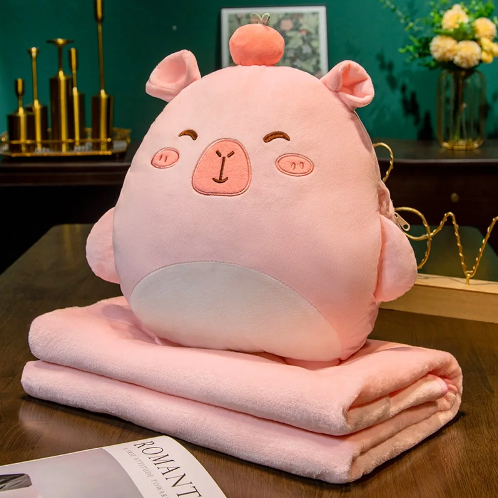 

3-in-1 Capybara Throw Pillow PP Cotton Filled Air Conditioning Blanket Cartoon Hand Warmer Storage Design Portable