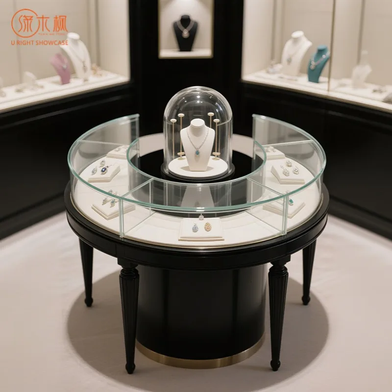 Custom.Custom Luxury Round - Island Jewelry Display Cabinets  Customizable High - End Metal & Glass Showcases for Mall Jewelry S