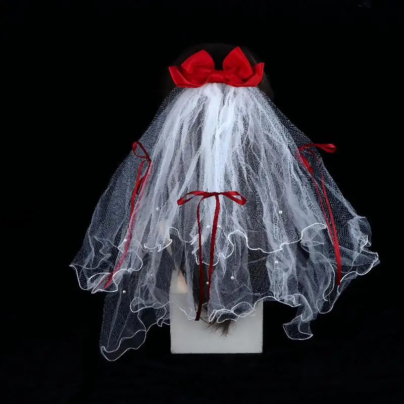 Kurzer weißer Tüll-Brautschleier mit Haarspange für Hochzeit, Junggesellinnenabschied, Haarschmuck, Foto-Shooting-Requisite – Detail 12