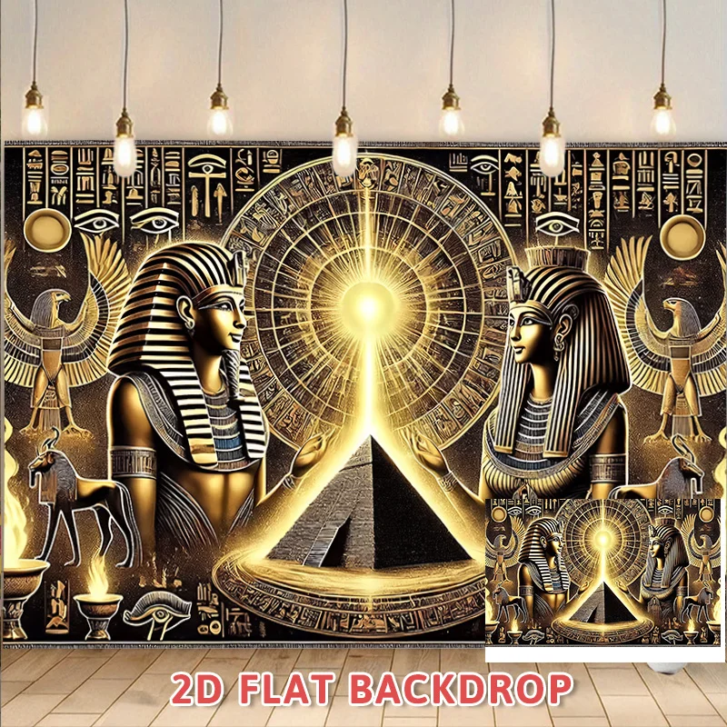 Ancient Egypt Pharaoh Queen Pyramid Golden Sun God 2D Flat Tapestry Backdrop For Living Room Decor Historical Wall Hanging Art