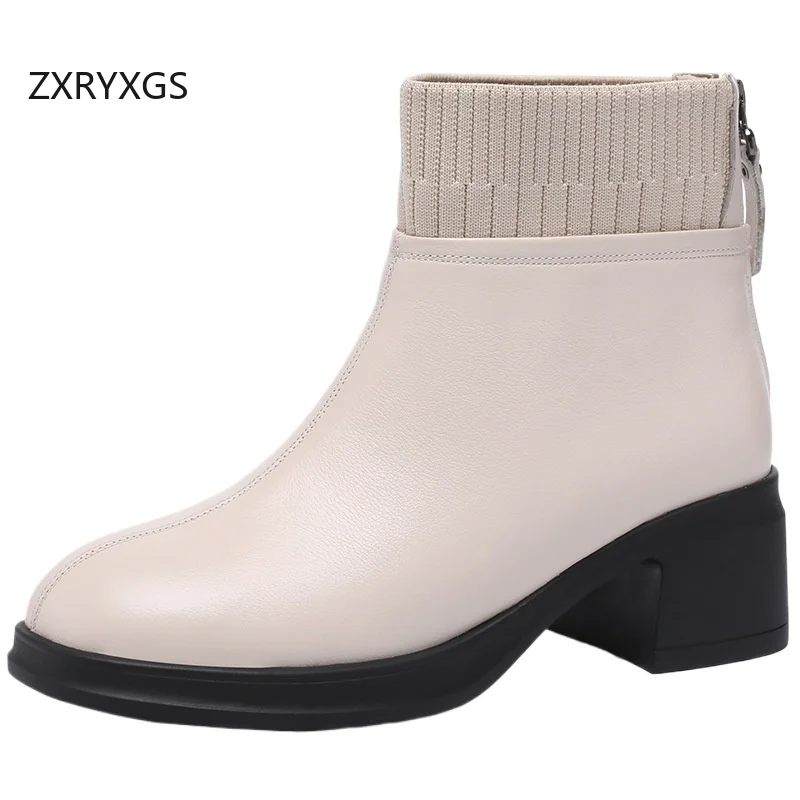 zxryxgs-top-peau-de-vache-femmes-bottes-simples-temperament-elegant-bottes-a-la-mode-nouveau-2025-grande-taille-bottes-d'hiver-chaussures-de-neige-mi-talons