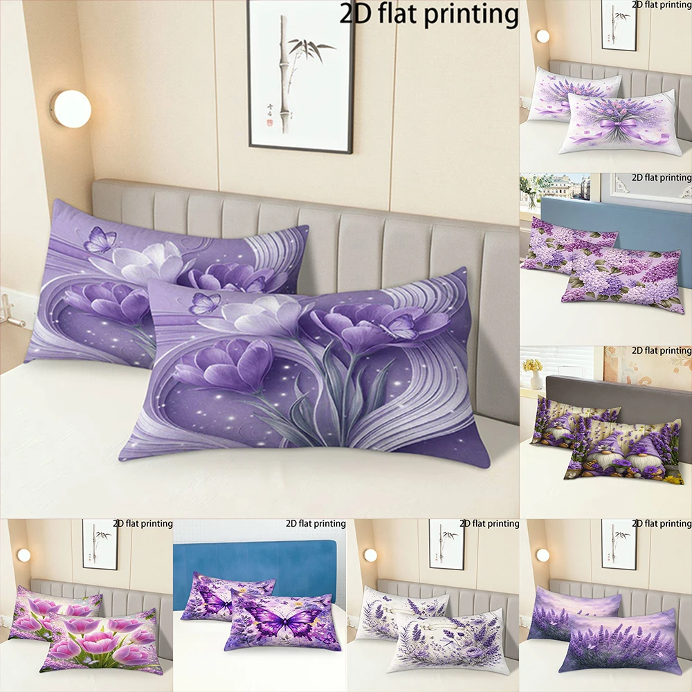 Two-piece suit Purple Flower Pillowcases Showy , Used for sofas, chairs, cars, decorative cushion covers, pillowcases.