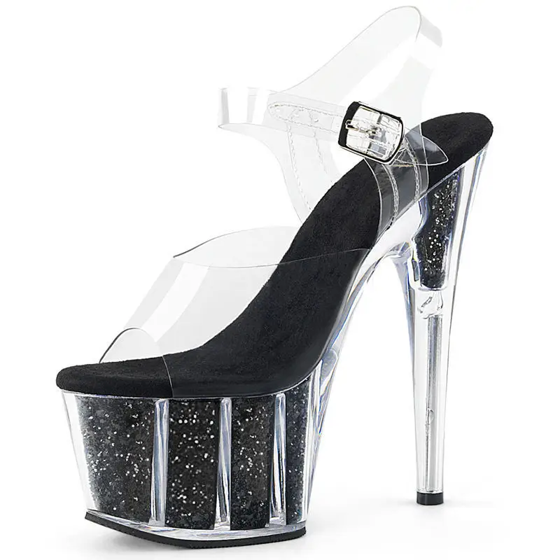 

Прозрачные хрустальные сандалии, свадебные туфли для невесты, 17 см, на высоком каблуке 7 дюймов, на тонком каблуке, синие экзотические стриптизеры для танцев на пилоне, сексуальное шоу