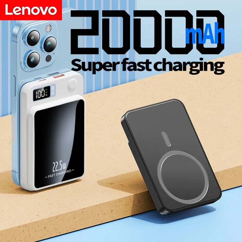 

Магнитный повербанк Lenovo 100000 мАч, беспроводное быстрое зарядное устройство для iPhone, дополнительный аккумулятор для Magsafe