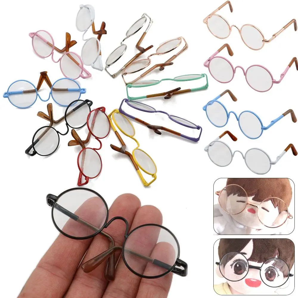 Fashion Suit For 12/18 Inch Small Eyeglass Colorful Miniature Eyewear Metal Frame Dolls Glasses Round-Shaped Clear Lens