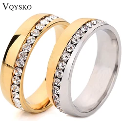 Wholesale Two Color Plated  316L Stainless Steel .1CT Channel-Set  Crystal Ring for women or Men