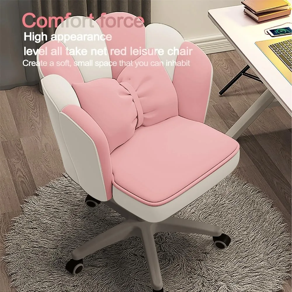 Cadeira de mesa de pétala fofa de veludo, cadeiras de borboleta para escritório em casa com almofada de arco, cadeira de maquiagem para quarto, cadeiras de tarefas de computador