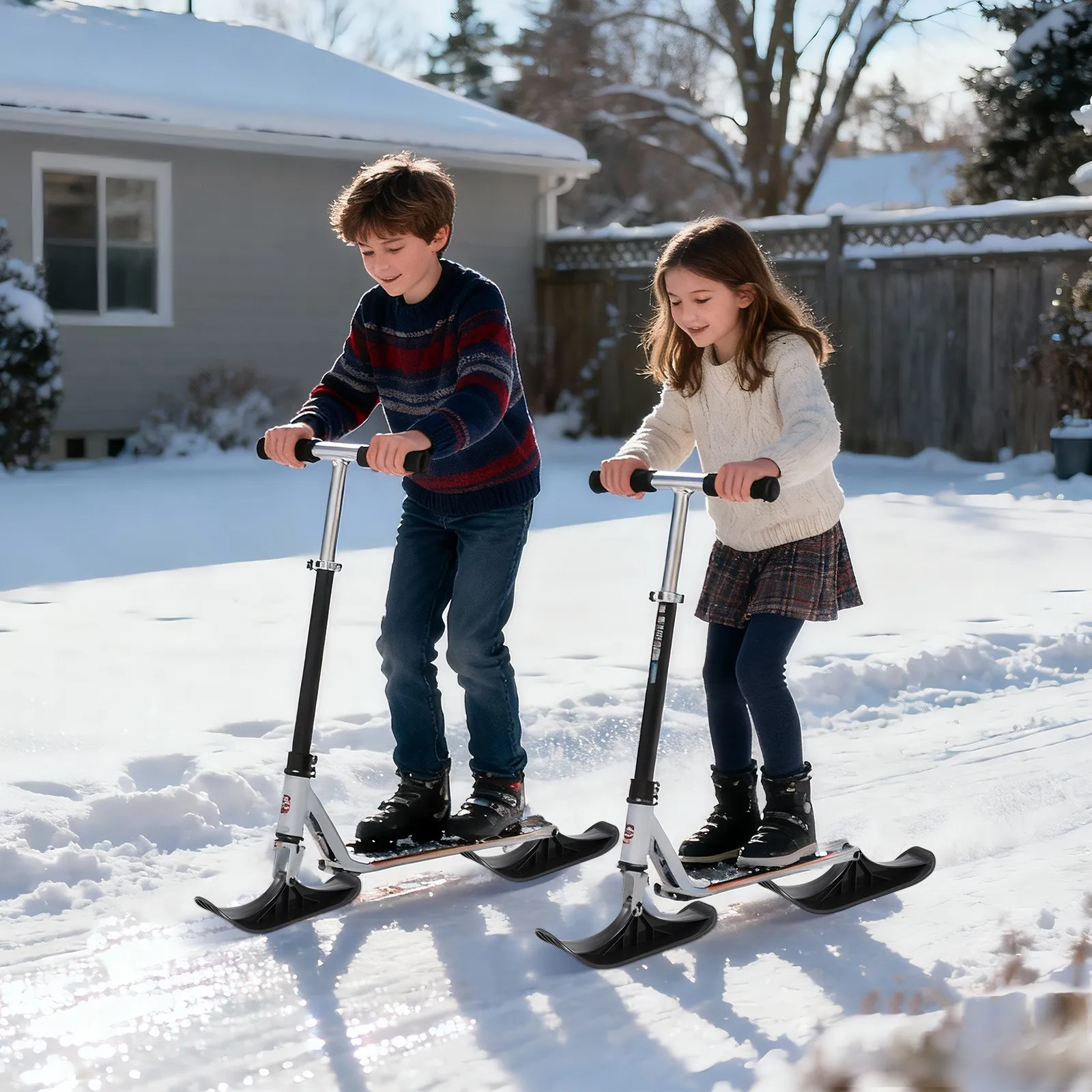 

Dual Ski Snow Scooter Sled Skis Attachments For Kick Scooter Outdoor Durable Foldable Skateboard Replacement Parts Sled