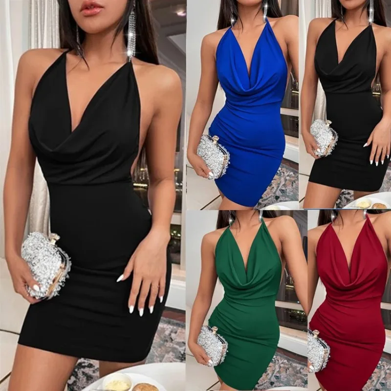 2026 New Ins Trendy Women Halter Mini Dress Sexy Backless Bow Split Hem Short Dress For Night Club Beach Party Outfit