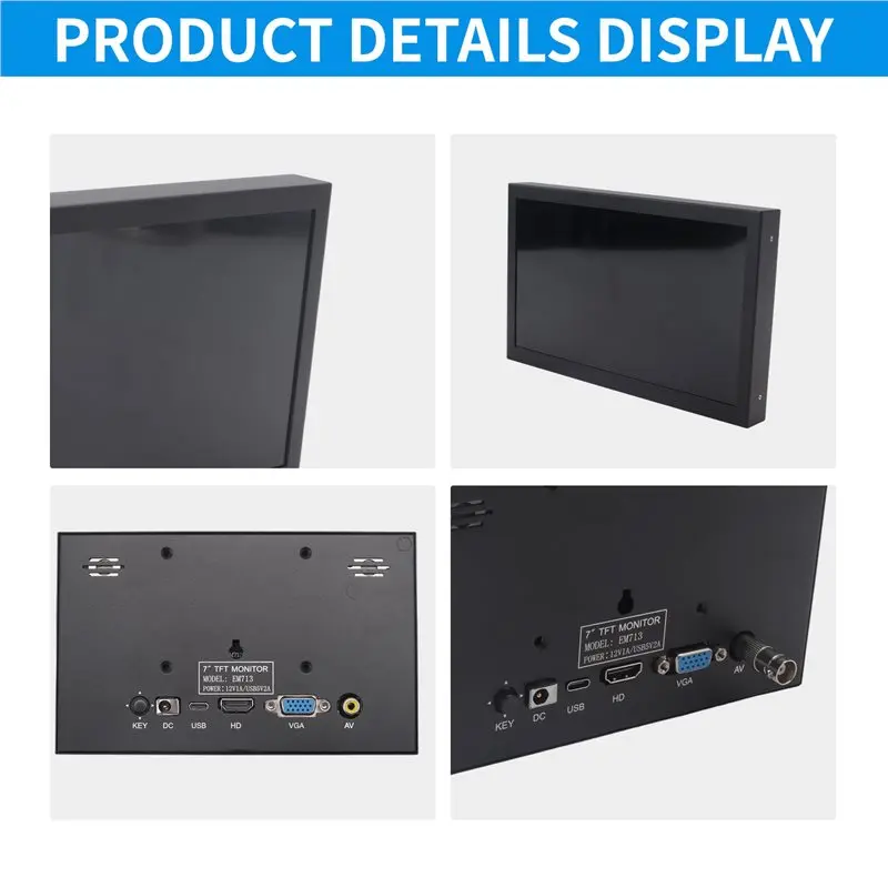 7 Inch Portable Display VGA AV Input DC Type C Power Inforpc Laptop Camera TV DVD
