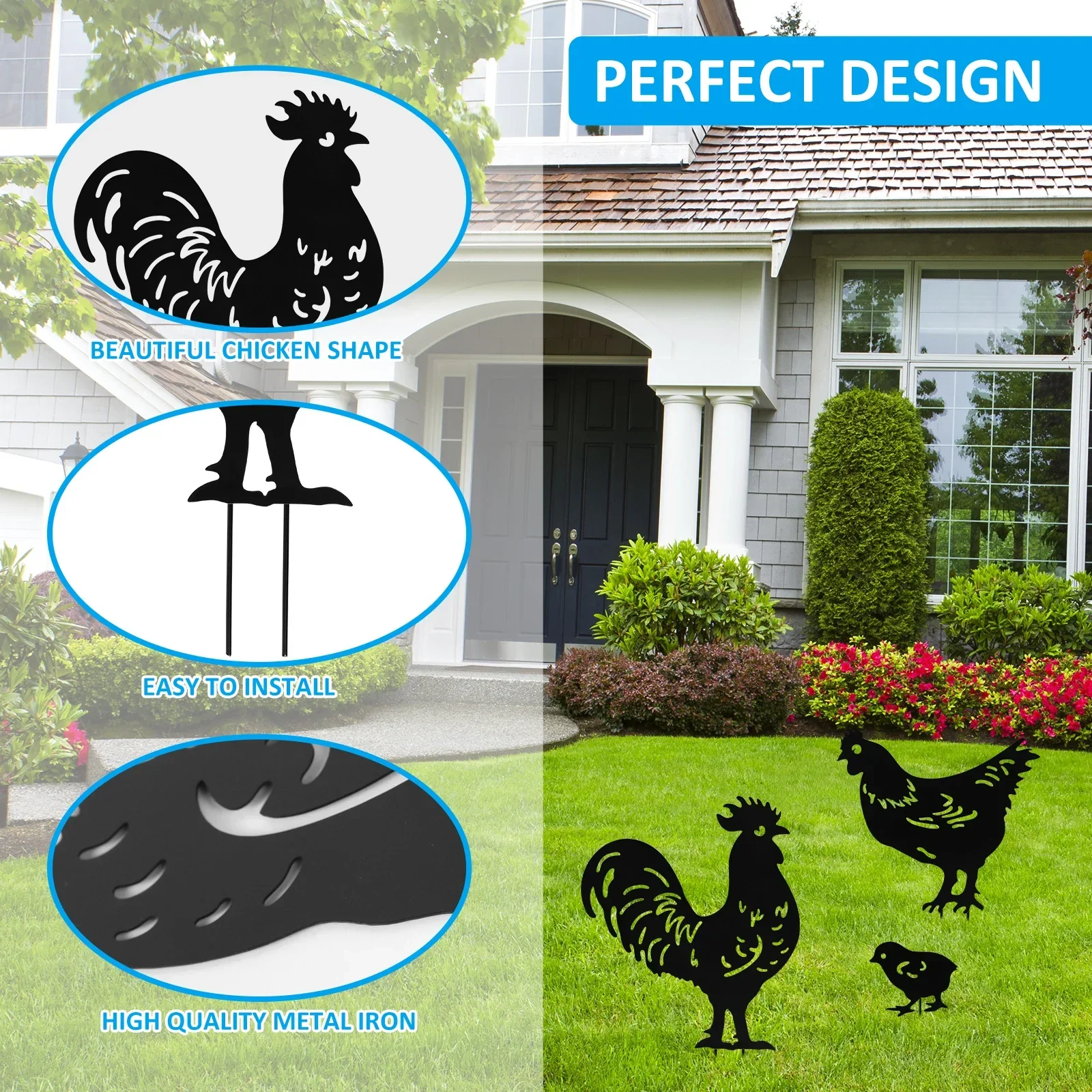 3Pcs Chicken Garden Stakes Metal Garden Chicken Decoration Creative Rooster Silhouette Lawn Stakes Decorative NEW