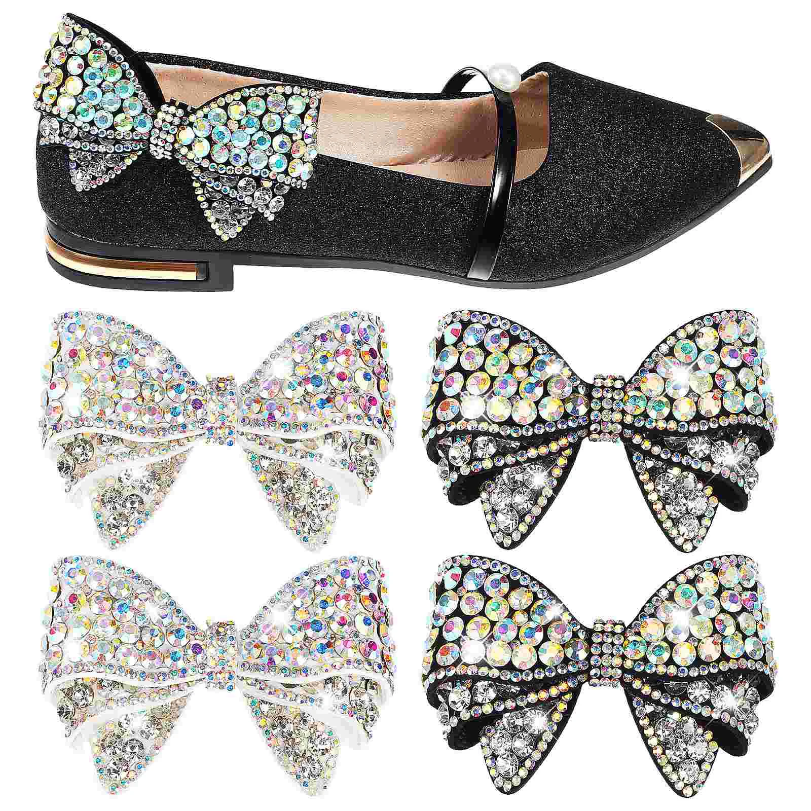 

4 Pcs Rhinestone Shoe Clips Shoes Bow Applique For Pumps Heel Grips Heels Holiday Rhinestones
