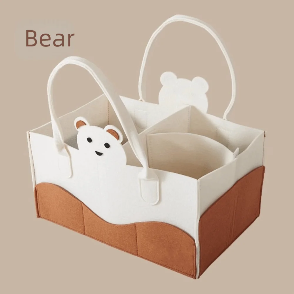 Felt Material Diaper Organizer Foldable Design Cartoon Print Portable Baby Organizer Non-Woven Fabric Portable Bag