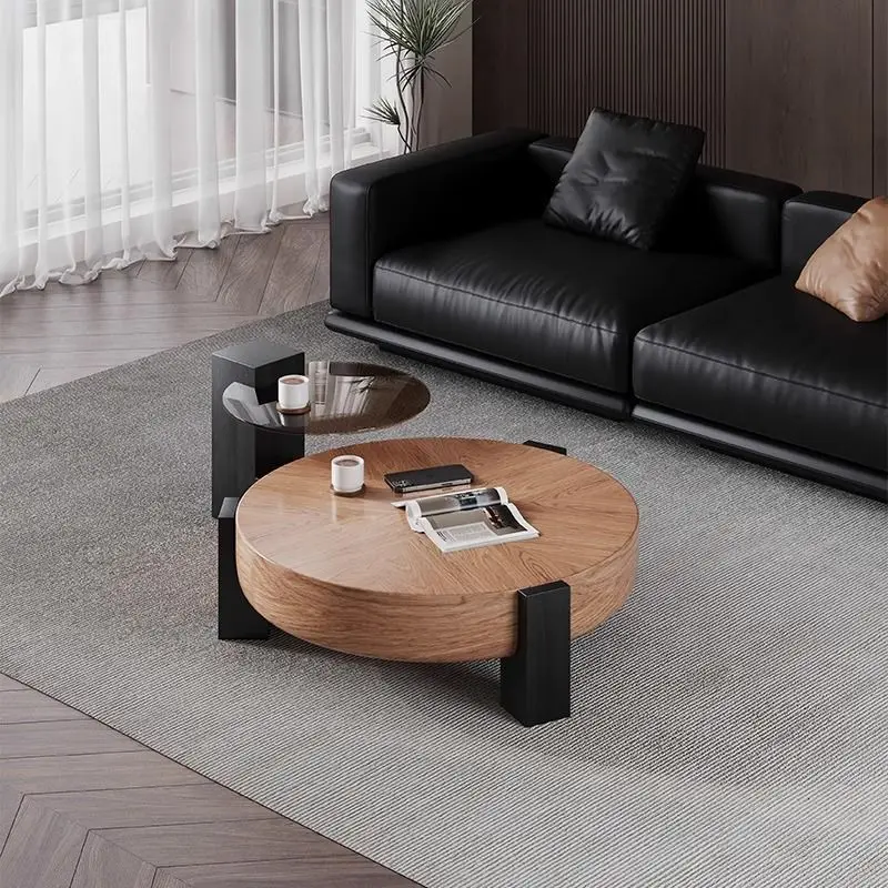 طاولة قهوة عتيقة مستديرة من الخشب الصلب الإيطالي الحديث، مجموعة طاولة قهوة فاخرة لغرفة المعيشة في شقة صغيرة #4