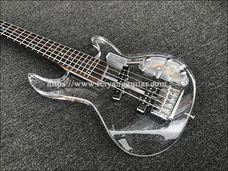 Electric Bass Guitar, Rosewood Fingerboard with LED Light, Acrylic Body,  5 Strings, High Quality Bass Guitar,Free shipping