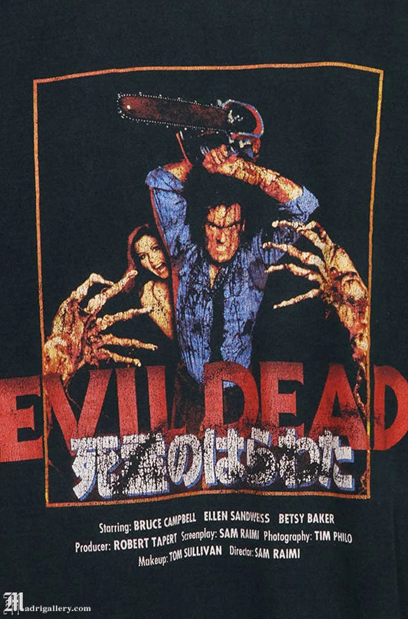 Evil Dead shirt, vintage Japanese T-shirt, faded black tee, zombie horror movie, Sam Raimi, Bruce Campbell, Army of Darkness