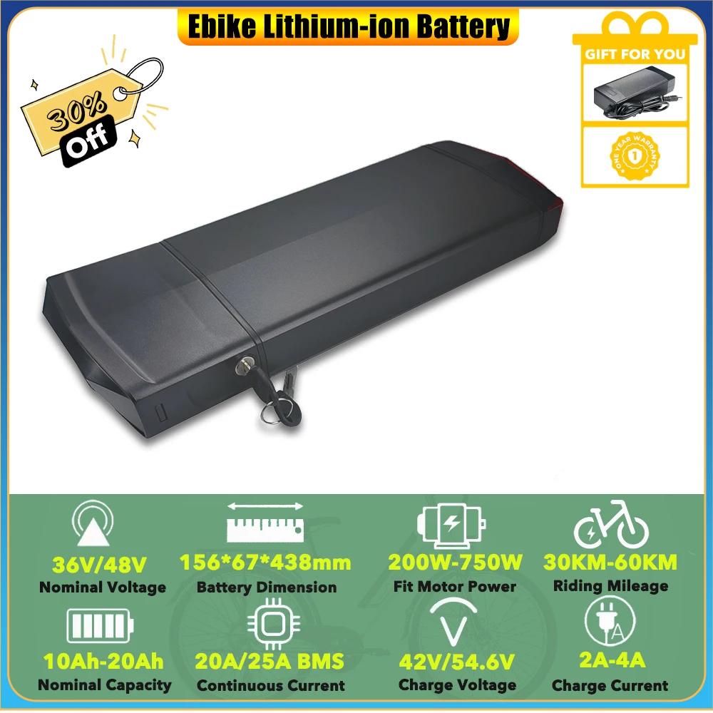 

Аккумулятор для электрического велосипеда Rack 36 В 48 В 13 Ач 15 Ач 20 Ач Литий-ионный аккумулятор для электронного велосипеда Подходит для Bafang 36 В 48 В 250 Вт 350 Вт 500 Вт TSDZ2B Tongsheng