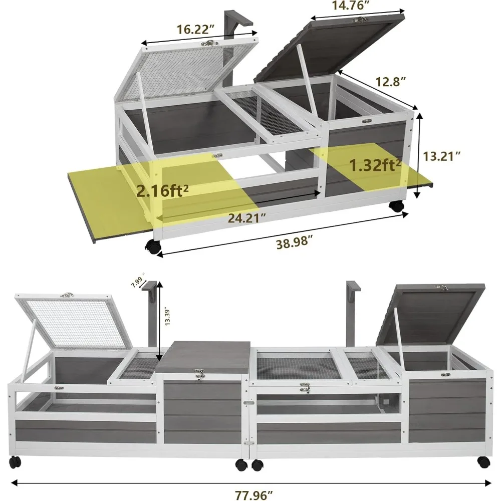 Tortoise Habitat Wooden Tortoise House, Indoor Turtle Enclosure Outdoor Reptile Cage with Removable Bottom, Light Support images - 6