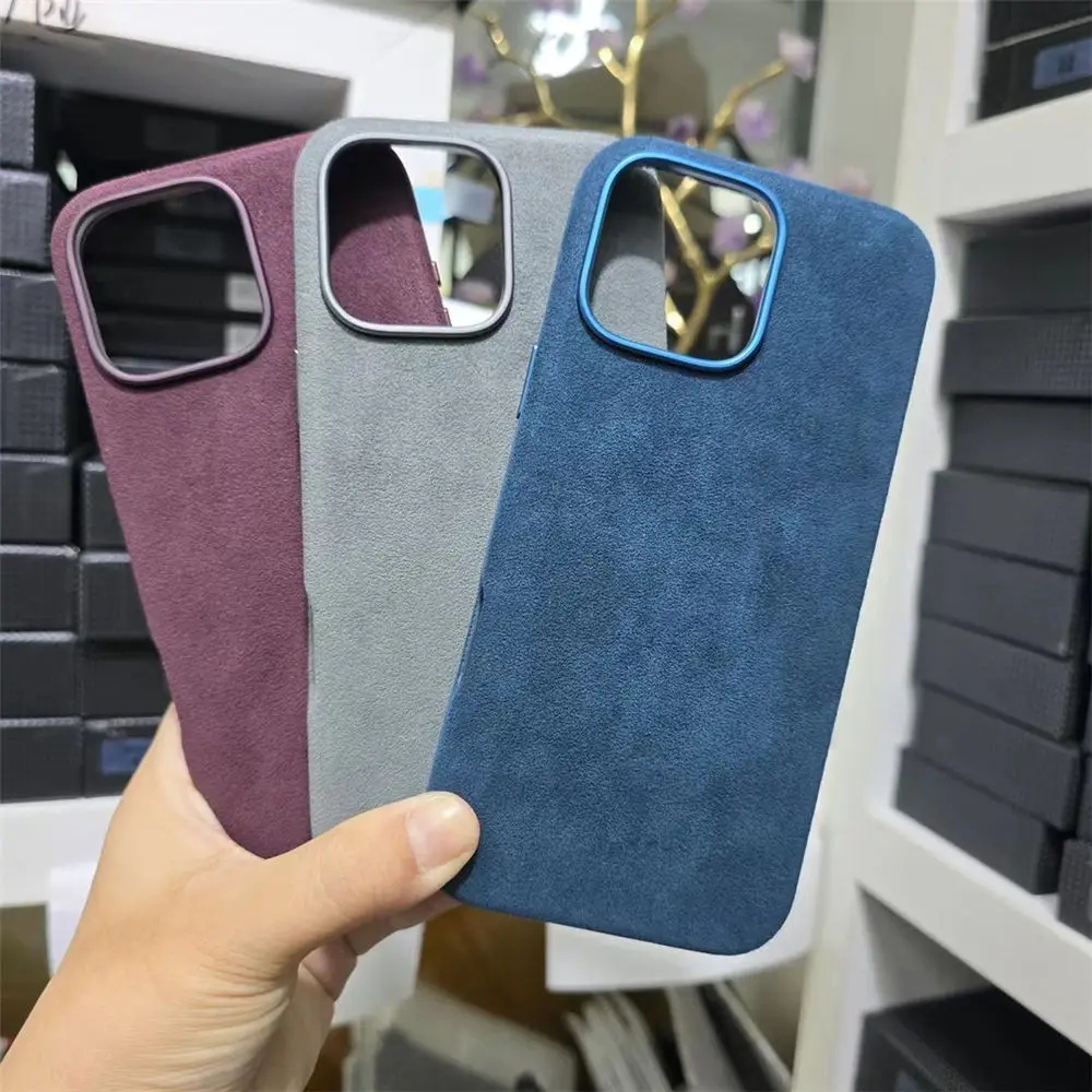 

Магнитный оригинальный итальянский кожаный чехол ALCANTARA для iPhone 16, задняя крышка Pro Max Magsafe