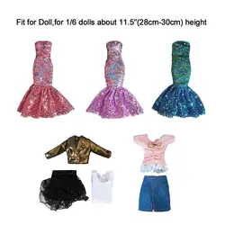Vestido de cola de pez brillante para muƱeca, disfraz de sirena para Barbies, accesorios de ropa para muƱeca 11,5 BJD Blyth, juguete DIY, 1/6