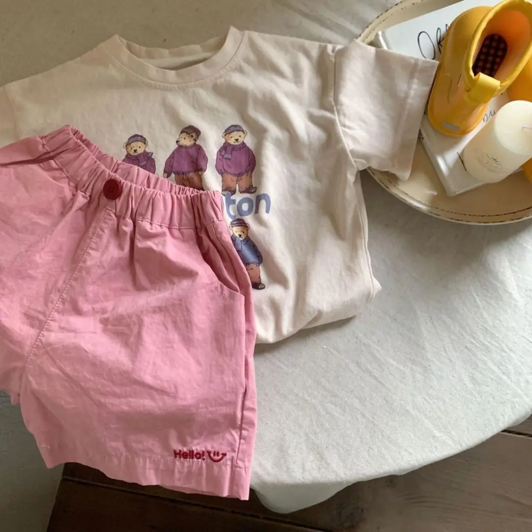 Summer  Infant Baby Boys Sporty Shorts Children Girl Shorts Muslin Thin Letter Embroidery Loose Elastic Waist Kids Girls Shorts