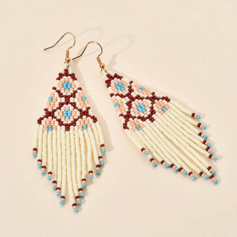 ZGMXR Rice bead earrings Tassels Flowers Versatile Hand-woven Bohemia Alloy Fashion Simple Woman Beaded earrings view 5