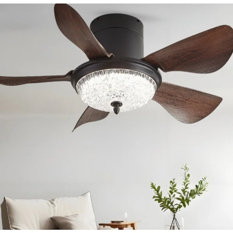 32 inch French pendant lamp fan integrated home ceiling fan light LED bedroom soft wind silent antique style fan light black