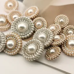 Rhinestone Decor Pearl Metal Buttons for Clothing Coat Sewing Accessories Sewing Buttons DIY Needlework Fasteners New 6pcs