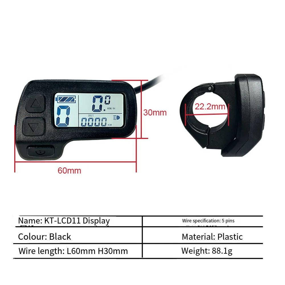 

36V 48V Electric Bicycle LCD Instrument Panel with 5 Pin SM Connector Compatible for KT LCD11 Controller Waterproof